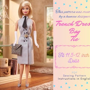 11.5" Fashion Doll Sewing Pattern – Classic Tailored Dress, Tie & Clutch Bag Set | 1:6 Scale Fashion Doll Outfit (Digital Download)