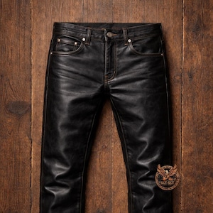 Black Buffalo Leather Pants Classic 5 Pocket Style