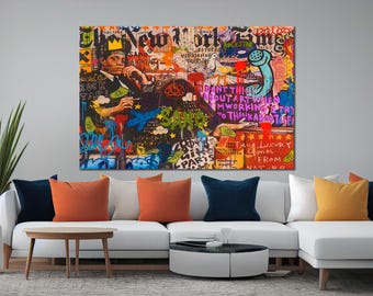 Modern Graffiti Art Canvas Jean Michel Basquiat Colorful Pop Art Print Large Wall Art for Living Room Decor Basquiat Street Art Poster
