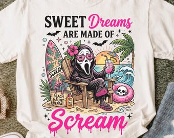 Summerween PNG, Pink Horror Beach Design, Spooky Summer Sublimation (Digital Download)