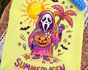 Summerween Ghost PNG Funny Scary Face Summer Halloween Design Girly Spooky Season Shirt