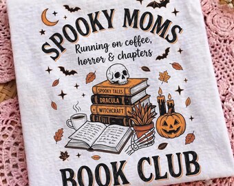 Spooky Moms Book Club PNG Trendy Halloween Retro Coffee Reader Mom ORIGINAL Design