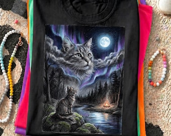 Tortoiseshell Cat Howling at Moon PNG: Vintage Halloween Cat Graphic, Spooky Night Forest Tee, Magical Celestial Feline Art Digital Download