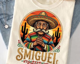 Smiguel Mexican Sombrero PNG: Vintage Style Culture Mashup Graphic, Funny Retro Folk Art Tee, Traditional Celebration Apparel (Digital)