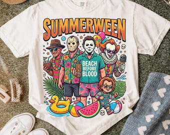Retro Summerween PNG, Spooky Summer PNG, Halloween Beach Shirt Design, Vintage Horror Vacation Sublimation DTF Graphics
