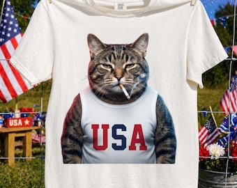 Patriotic Smoking Cat PNG: USA 250th Anniversary 4th Of July png Funny Cat Lover Graphic (Digital Download)