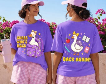 Cute Duck Back To School PNG, Guess Whos Back Back Again Sublimation Design, Retro Duck With Backpack PNG, Teacher Student Digital Download
