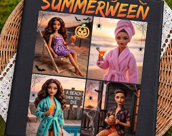 Cara de muñeca divertida Summerween PNG, Gráfico de fantasma de playa, Camiseta de vacaciones vintage PNG, Diseño espeluznante de verano Halloween, Descarga digital