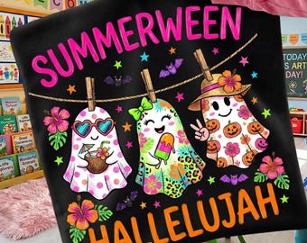 Summerween Hallelujah PNG, Cute Ghost Halloween Shirt Design, Neon Coquette Ghost Design, Spooky Season Summerween Png, Digital File