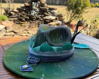 The "RAIN", A wide brim fedora, Size Large to X-large, Custom Painted