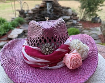 The "Jeanetta", cowgirl hat, western, Magenta color, one size fits most, adjustable band