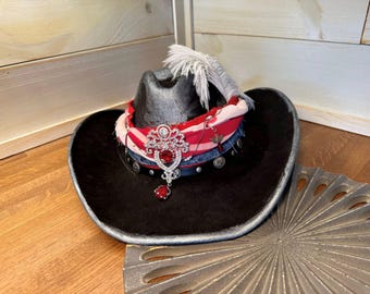 The "Fancy", Hand painted Cowboy Hat, Vegan Suede, L to XL size