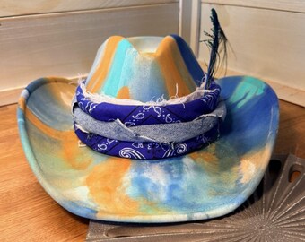 The "Taylor", Hand painted cowboy hat, Vegan Suede, Leather Band