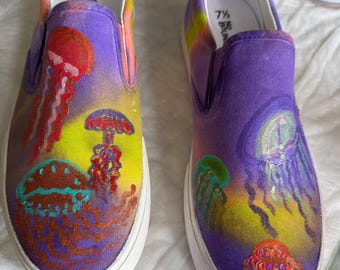 Hand painted canvas loafers, ladies size 7.5