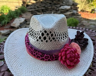 The "Lena", cowgirl hat, easter, white color, one size fits most adjustable band