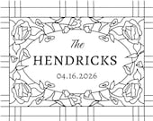Faux Stained Glass Wedding Sign Table Numbers Digital Template in black and white. 20x16