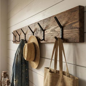 Rustic Coat Rack, Reclaimed Wood With Forged Iron Hooks, Wall Storage