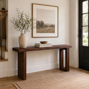 Handmade Oak Table, Solid Wood Console with Rustic Farmhouse Design