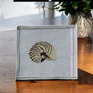 Hand painted nautilus shell needlepoint canvas