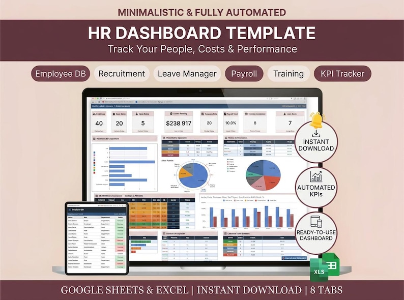 HR Master Template Excel — Dashboard, Payroll, Leave, Recruitment, KPI ...