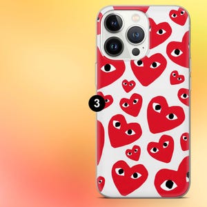 Comme Des Garcons-telefoonhoesje Eye Hearts Cover voor iPhone 17e, 16, 15, 14, 13 Samsung S26, S25, A57 Pixel 10A, 10ProXL, 9A, 8A, 8Pro 3