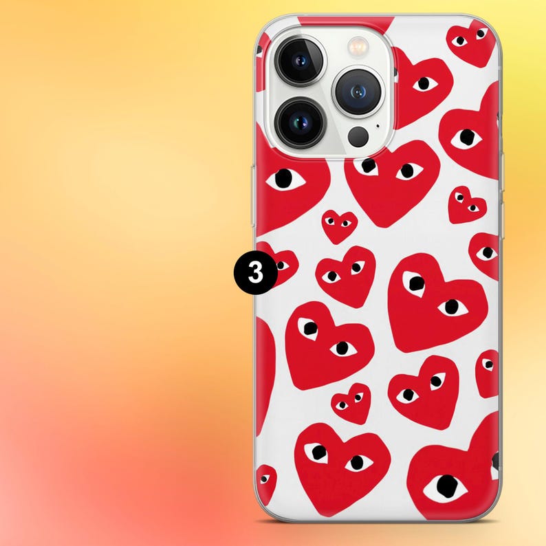 Comme Des Garcons-telefoonhoesje Eye Hearts Cover voor iPhone 17e, 16, 15, 14, 13 Samsung S26, S25, A57 Pixel 10A, 10ProXL, 9A, 8A, 8Pro 3