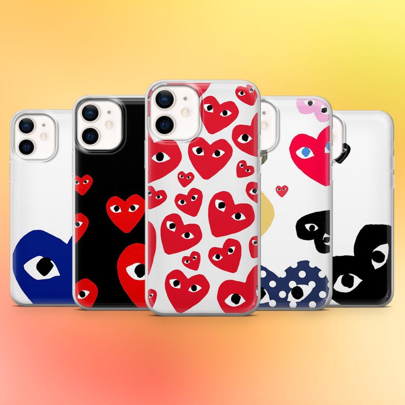 Comme Des Garcons-telefoonhoesje Eye Hearts Cover voor iPhone 17e, 16, 15, 14, 13 Samsung S26, S25, A57 Pixel 10A, 10ProXL, 9A, 8A, 8Pro afbeelding 1
