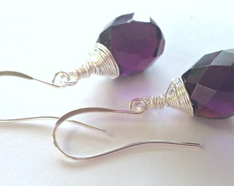 Grape-Tastic, Deep Amethyst Wire-Wrapped Earrings