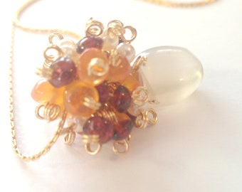 Fiery Sunset, Moonstone Cluster Necklace