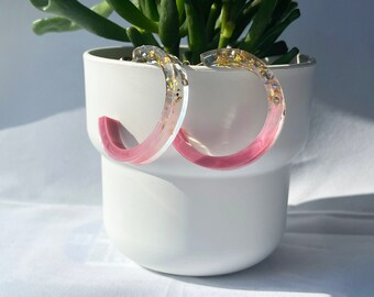 Mauve and Gold Gems - Handmade Resin Hoop Earrings