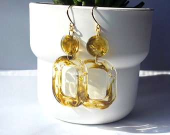 Amber and Gold - Handmade Resin Earrings