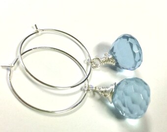 Light-Blue, Onion-Shaped Silver Hoop Earrings