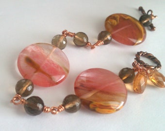 Glass Jungle, Tiger-skin and Smokey Quartz Copper Bracelet