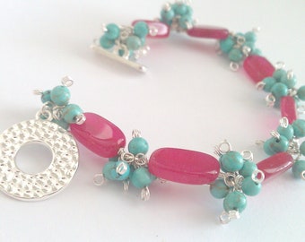 Touch of Southwest, Red Aventurine and Turquoise Cluster Bracelet