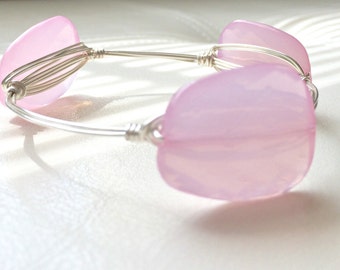 Baby-Pink and Silver, Wire-Wrapped Bangle----Small