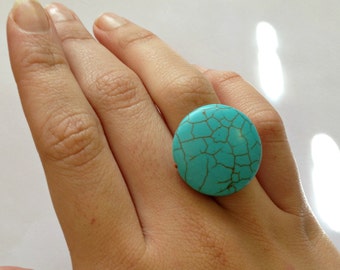 Summer Fun Turquoise, Copper Wire-Wrapped Cocktail Ring---SIZE 6