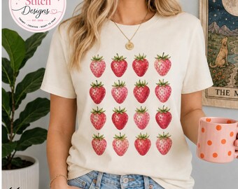 Clipart de morango em aquarela PNG: Padrão de frutas vermelhas, arte botânica estilo cottagecore, ilustração de coquete de verão (download digital)