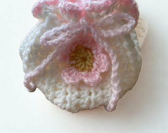 Dew Drop White & Pink Ruffle Pouch