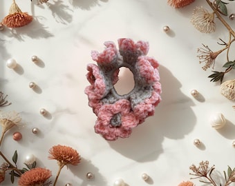 Coral & Taupe Scrunchie · Flower Appliqué