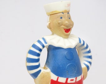 Vintage  Clown Lifeguard Candy Container, Rosbro Plastics, Providence RI, Antique Retro Hard Plastic Life Guard