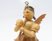 Swiss Wooden Angel with Wings Christmas Ornament, Vintage Musical Christmas Toy