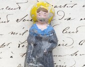 Antique Miniature French Hand Painted Composite Girl or Woman with Watering Can, Vintage Toy for Putz or Nativity, Doll House