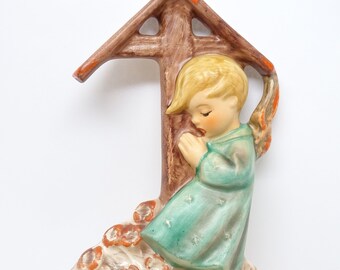 Vintage German Hummel Goebel Angel Shrine Holy Water Font #147, Hand Painted, Antique for Christmas Putz or Nativity Creche, Bee Trade Mark