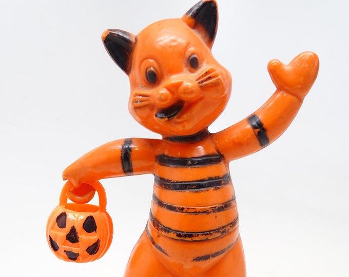 Vintage Halloween Candy Container Retro Plastic Cat With Etsy