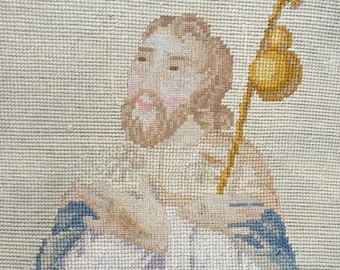 Antique 1800's  Needlepoint Petit Point of Saint James, Vintage Religious Church Needlework