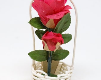 Vintage Woven Basket with Roses Candy Container Place Card, Party Favor