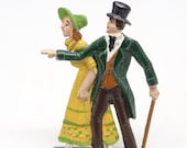 Antique Heinrichsen Winter German Flat Lead Man Woman Walking, Vintage Hand Painted Lead Couple Toy for Christmas Putz