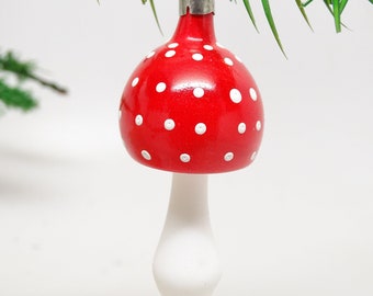 Vintage Czech Glass Mushroom Christmas Ornament, Antique Holiday Tree Decor