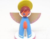 Vintage Polish Wooden Angel with Wings Praying Hands, Poland Christmas Retro Toy for Nativity Putz