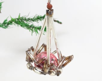 Antique 1940's Czech Mercury Glass Beads Christmas Tree Ornament, Vintage Holiday Decor